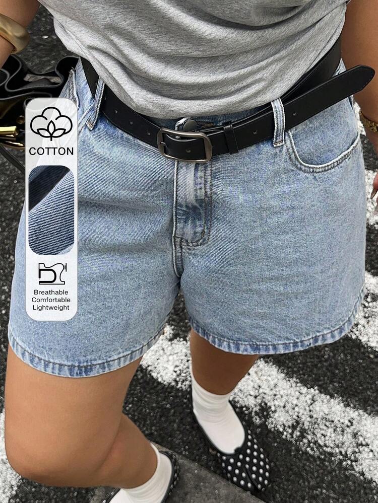 Dazy Plus Plus Size Women's Solid Washed Versatile Casual Denim Shorts, Spring/Summer