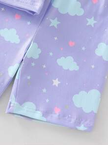 Young Girl' Navy Blue Cute Unicorn Print Short Sleeve Shorts 2 Pieces Pajama Set - Mauve Purple - View 6