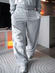 Harrin Don 男士字母印花抽绳腰宽松休闲运动裤 - 灰色 - 查看 4