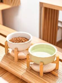Elevated Ceramic Pet Bowls With Bamboo Stand Weighted Base Anti Slip Ergonomic Feeding Station For Cats Dogs Dishwasher Comfort Height - multicolor - View 7