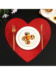 1/4/6PCS Valentine Day Heart Shaped PVC Table Mats Heat Resistant Non Slip Dining Placemats For Home Restaurant Red Black Design Romantic Table Setting - multicolor - View 8