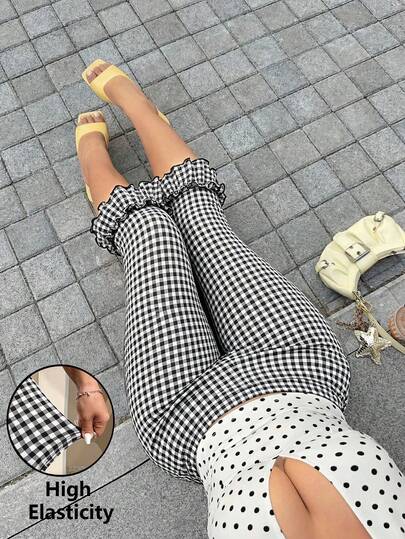 GalTyme Leggings ajustados de 7/8 de talla grande para mujer, a cuadros, de uso casual y versátil para el día a día