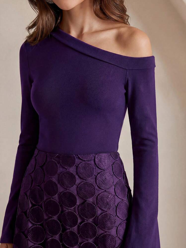 Sexy Fitted High Waist Slit Shoulder Long Sleeve Draping Hollow Out Tassel Dress, European And American Style