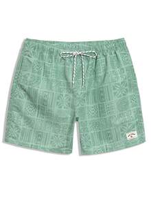 CoralVoy Plus Size Men's Drawstring Waist Pockets Casual Beach Shorts, Holiday - Green - View 4