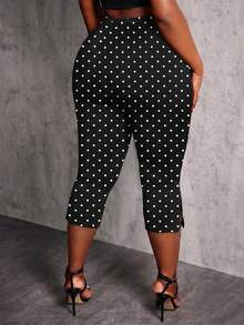 SHEIN SXY 2pcs Casual Retro Polka Dot Print Plus Size Women Black Leggings, Suitable For Spring/Summer, Music Festivals - Multicolor - View 6