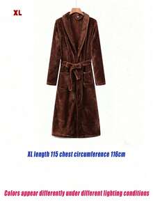 Áo choàng tắm nữ dài cổ ve áo, lót lông cừu, chất liệu flannel, kiểu dáng thoải mái, mềm mại, sang trọng, thanh lịch và quyến rũ, thích hợp cho đầu mùa xuân. - Màu Khaki - Xem 14