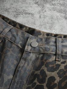 Manfinity EMRG 男士休闲街头风豹纹做旧牛仔短裤 - 彩色 - 查看 2