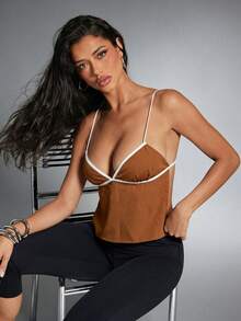 Denimoi Top de tirantes finos con espalda descubierta para mujer, ideal para el verano - Café integral - Ver 4