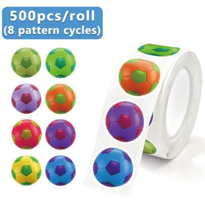 MINKOJA MINKOJA Bộ 1/2 cuộn, 500 miếng dán chủ đề bóng đá, chống thấm nước, tự dính, dễ bóc, không để lại cặn, hình tròn, 8 màu sắc, họa tiết quả bóng đá 3D, thiết kế xe đạp, decal trang trí DIY, giấy cao cấp, in ấn tinh tế, không phai màu, bền, dùng để dán phong bì, gói quà, nhãn dán bao bì, sổ lưu niệm, nhật ký, quà tặng tiệc thể thao, phần thưởng trong lớp học, quà sinh nhật, đồ dùng ngày lễ cho người hâm mộ bóng đá, chủ đề bóng đá, màu sắc đội tuyển quốc gia.