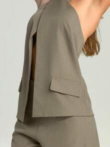 Firerie 女士优雅休闲通勤亚麻西装外套和阔腿裤两件套 / 不规则交叉衬衫上衣和宽松直筒裤套装，优雅套装，教师装 / 女士棕灰色亚麻修身腰部交叉衬衫裤两件套 / 女士两件套，适合妇女节 / 返校季 / 商务休闲女装 / 复古风女装 / 办公室着装 / 套装 / 女士社交西装外套 / 修身露背上衣 / 女士优雅休闲两件套 - 卡其色 - 查看 10