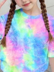 Colorful Tie-Dye Print Pattern, Young Girl Casual Short Sleeve T-Shirt And Leggings 2-Piece Set - Multicolor - View 4