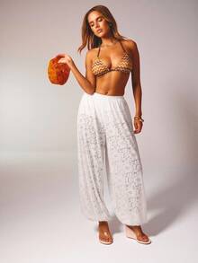 Aralina Summer Women's Fully Unlined Sheer Full Lace Cute Going Out Party Or Beach Ballon Pant - White - View 7