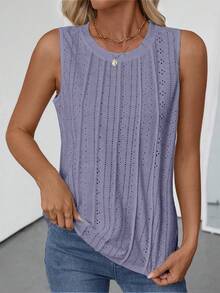 Áo tank top nữ cổ tròn không tay, chất liệu vải dệt họa tiết, thích hợp mặc mùa xuân/hè. - Màu tím - Xem 4