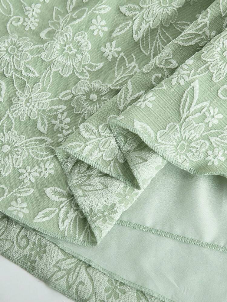 SHEIN Girls' Elegant Jacquard Floral Dress With Detachable Bow Strap Tween Spring Dress Spring Dresses For Girls Youth Girl Clothes Easter Dresses For Tweens Kids Dresses Girls Tea Party Dresses For Girls Vintage Dress For Girls Kids Dresses Girls 13 To 14 - Green - View 5