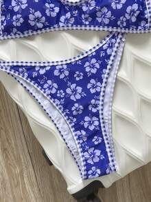 Swim Mod Women's Summer Beach Floral Print Sexy Bikini Swimsuit Set - Blue - View 5