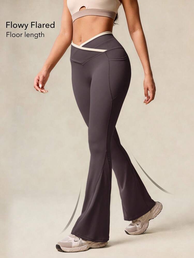 OutZeal Calças Femininas para Atividades ao Ar Livre, Ginásio, Ioga, Caminhada, Controle de Barriga, Tecido Absorvente de Suor, Cintura Cruzada, Calça Flare, Calça Esportiva, Primavera e Verão - Roxo - Visão 3
