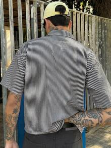 HIMLAND Áo sơ mi nam tay ngắn kẻ sọc dáng ôm vừa vặn, kiểu dáng thường ngày. - Nhiều màu - Xem 7