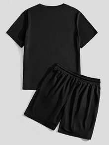 Sorvial Men's Casual Letter Print T-Shirt And Shorts Set For Summer Men's Two Pieces Casual - Black - View 3