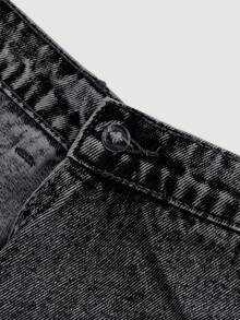 SHEIN Girlism Teen Girl Y2K Stonewashed Spring Break Asymmetric Waist Wrap Denim Skort, Summer - Black - View 4
