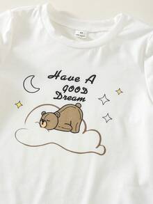 SHEIN 6件組小男孩可愛熊圖案短袖T恤與短褲套裝，睡衣居家套裝，貼身版型小男孩夏季衣著 - 卡其色 - 查看 4