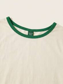 SHEIN BASICS 大码夏季休闲撞色滚边迷你连衣裙 - 綠色 - 查看 9