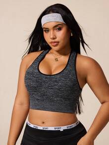 Rhythm Era 1pc Regular Bra + Moisture-Wicking Fabric / Bust-Lifting Design / Racerback Design / Basic Style / Flax Gray + Sports Bra + Fitness/Yoga - Grey - View 4