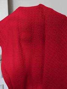 SHEIN EZwear 女士红色针织褶皱不对称肩部时尚百搭T恤 - 紅色 - 查看 10
