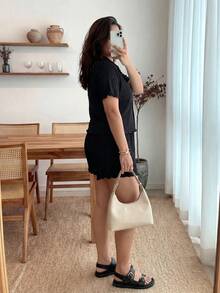Enliva Plus Size Summer Two Pieces Set, Summer Sets Two Pieces Set Shorts, Back To School Clothes Clothes Concert Plus Size Women Outfit Y2k Set, Lounge Sets Women Vacation Two Pieces Set - Black - View 3