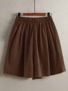 SHEIN JORESS Quần short nữ cỡ lớn màu trơn, kiểu dáng thường ngày, đa năng, thích hợp mặc hàng ngày, mùa hè. - Cà phê nâu - Xem 2
