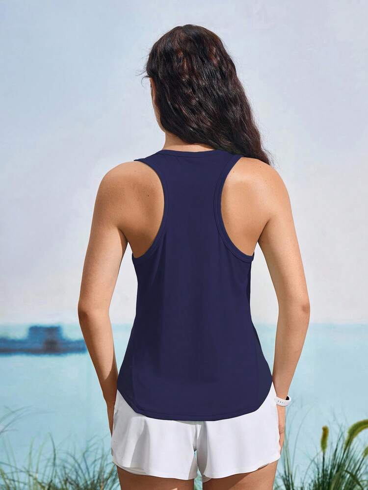 In My Nature Women's Letter Print Minimalist Sports Tank Top, Suitable For Running & Yoga - Royal Blue - View 2