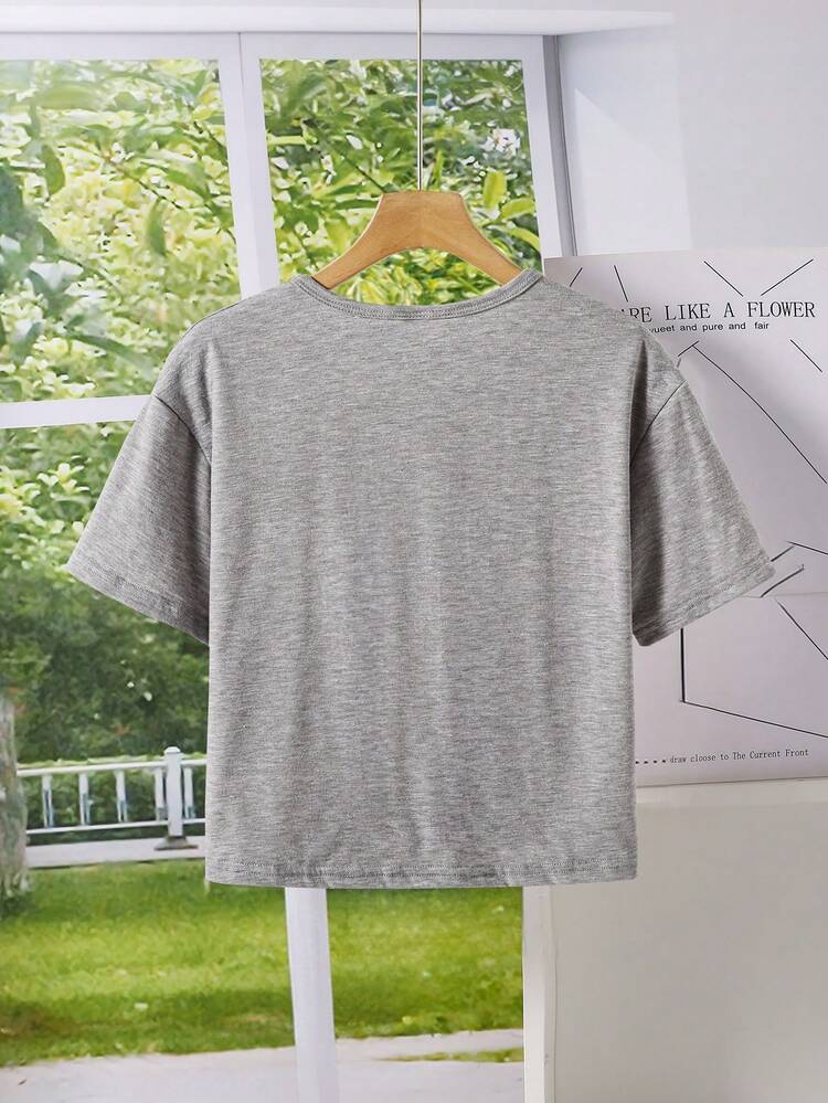 Sparklyn Tween Girls Casual Cute 3D Bow Short Sleeve T-Shirt, Versatile For Outings, Gatherings, And Daily Wear - Grey - View 2