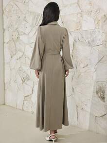 Heiryn Women's Elegant Commuter Floral Embroidered Front Button Long Dress - Grey - View 8