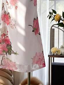 浪漫度假印花连衣裙，网纱材质 - 紅白色 - 查看 5