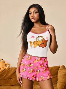 GARFIELD | SHEIN Bộ đồ ngủ nữ gồm áo hai dây và quần short - Nhiều màu - Xem 3