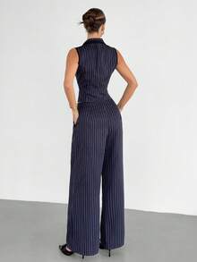 Bộ vest và quần tây kẻ sọc màu xanh hải quân, hàng mới về mùa hè. - Màu xanh hải quân - Xem 2