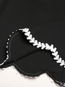 SHEIN 青少年女孩休閒日常百搭舒適修身圓領短袖T恤與長褲套裝 - 黑色 - 查看 6