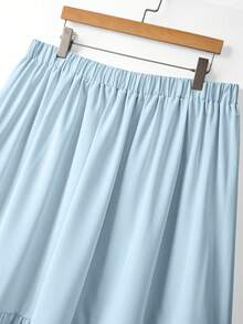 GlowEve CURVE Plus Size Elegant Solid Color Skirt, Summer Fall - Blue - View 7