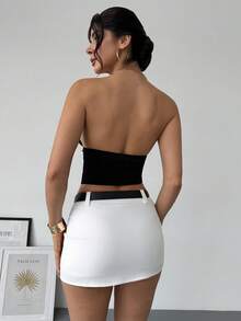 Rafferiza 2026 Summer Professional Low-Waist Twill White Mini Skirt With Belt - White - View 3