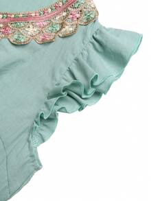 GlowEve Women's Floral Embroidery Ruffle Hem Long Dress With Tassel Decor Summer Graduation Vacation Beach Golf Pastal Tropical Sexy Jamican Sage Green - Green - View 6
