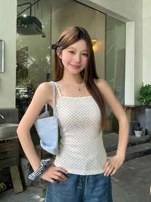 DAZY Women's Korean Style Polka Dot Elegant Sleeveless Bow Blouse Summer - Apricot - View 5