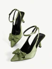 CUCCOO CHICEST Damenschuhe mit doppelter dreidimensionaler Schleife, spitzer Zehenpartie, Knöchelriemen, Stiletto-Absatz, elegant, romantisch, süß, grün, High-Heel-Schuhe für Dates, Nachmittagstee und Pendeln - Grün - Übersicht 11
