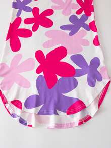 Vestido sin mangas con estampado floral y bajo asimétrico para niña preadolescente - Rosa Fucsia - Ver 12