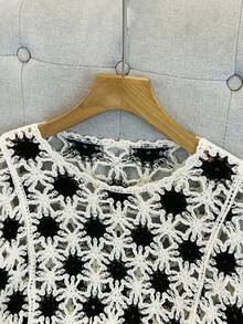 Franclia Women's Asymmetrical Color Block Fringe Knit Pullover Sweater, Suitable For Vacation - Black - View 4