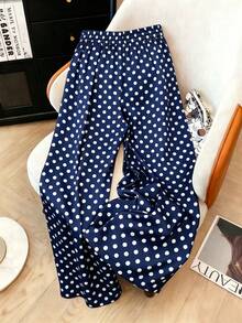 Franclia Plus Size Satin Drawstring Tie Waist Straight Leg Pants - Navy Blue - View 2