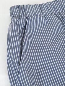 Linhara CURVE 大码女士休闲七分裤，百搭度假裤，纽扣装饰，实用口袋和开衩裤脚，女士春夏沙滩休闲裤 - 藍白色 - 查看 5