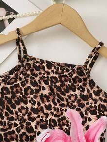 SHEIN Baby Girl Knitted Leopard Print & Floral Romper - Multicolor - View 4