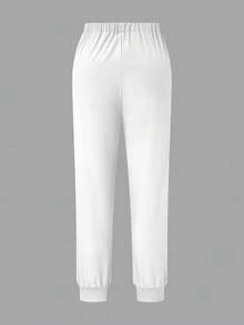 TaskEZ 2pcs V-Neck Waist Cinched Short Sleeve Top And Pants Plus Size Uniform Set, Cleaning Service Outfit - White - View 6