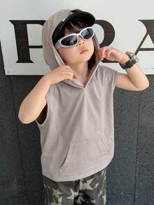 Hooded Sleeveless Loose Graphic Tee For Boys (Small) - Light Grey - View 6