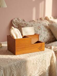 Cirelle 1Pc Tiered Wooden Desktop Storage Box, Solid Wood Construction With Vintage Finish, Multi-Use For Pens, Cosmetics & Small Gadgets, Perfect For Home, Office And Bedroom Organization, Decorative Organizer - Multicolor - View 4