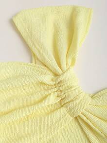 Sweetra Conjunto de 2 piezas de top con tirantes anudados y falda mini con pliegues en unicolor para mujer - Amarillo claro - Ver 5